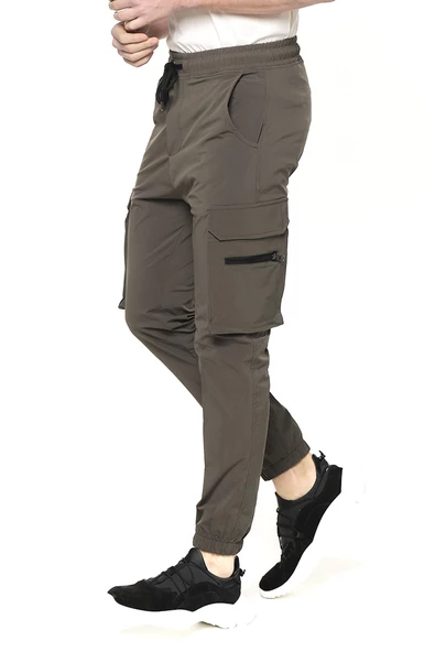 Erkek Paraşüt Kumaş Kargo Cepli Paçası Lastikli Spor Jogger Pantolon - 10