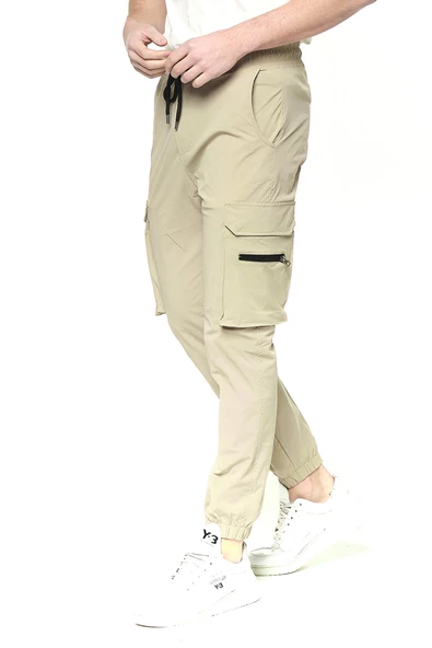 Erkek Paraşüt Kumaş Kargo Cepli Paçası Lastikli Spor Jogger Pantolon - 12