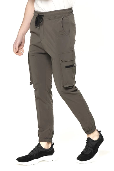 Erkek Paraşüt Kumaş Kargo Cepli Paçası Lastikli Spor Jogger Pantolon - 11