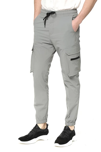 Erkek Paraşüt Kumaş Kargo Cepli Paçası Lastikli Spor Jogger Pantolon - 6