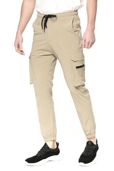 Erkek Paraşüt Kumaş Kargo Cepli Paçası Lastikli Spor Jogger Pantolon - 5