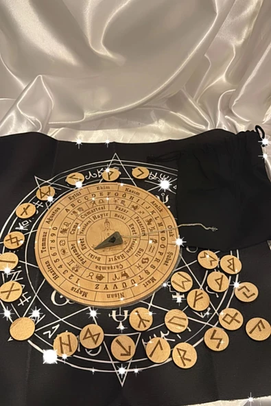 Rune Semboli Taşları Run Taşları Örtüsü Pandül Tahtası Pirinç Pandül Sunak Nordic Runes Sarkaç Seti - 2