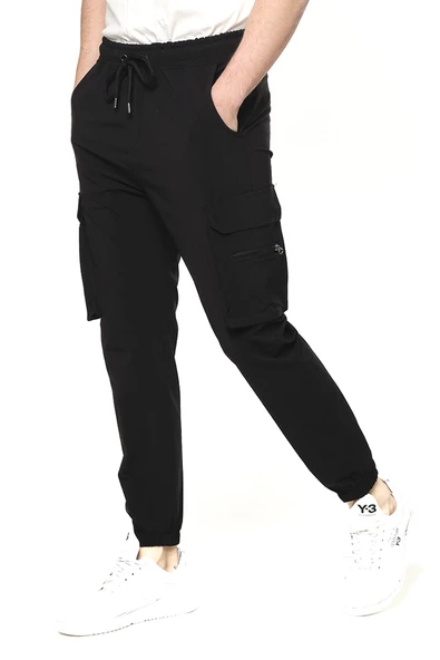 Erkek Paraşüt Kumaş Kargo Cepli Paçası Lastikli Spor Jogger Pantolon - 4