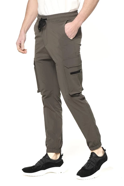 Erkek Paraşüt Kumaş Kargo Cepli Paçası Lastikli Spor Jogger Pantolon - 8