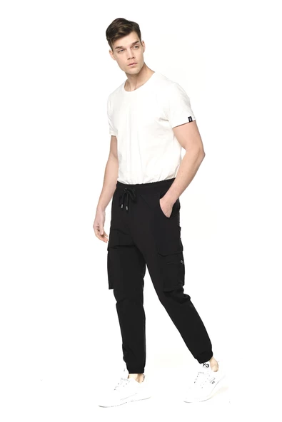 Erkek Paraşüt Kumaş Kargo Cepli Paçası Lastikli Spor Jogger Pantolon - 7