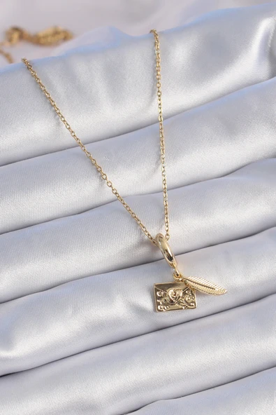 316L Çelik Gold Renk Kalp Detay Mektup Figür Charm Model Kadın Kolye - TJ-BKO9314 - 2