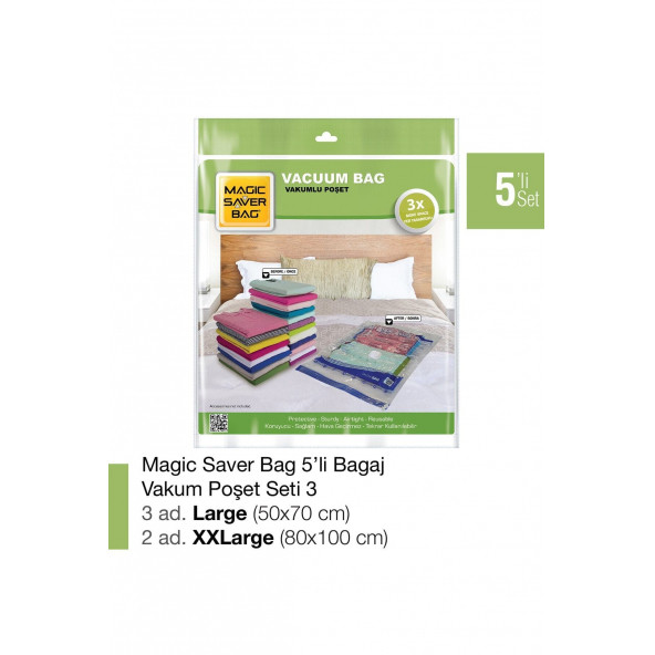 Magic Saver Bag 5 li Bagaj Vakumlu Poşet Seti 3