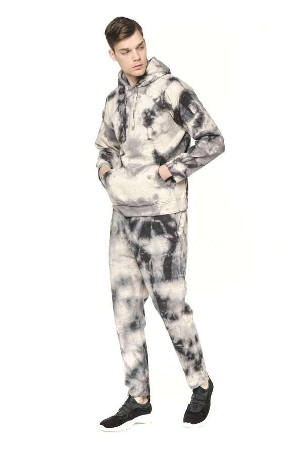 Erkek Batik Kapüşonlu Kanguru Cepli Uzun Kollu Pamuklu Sweatshirt - 3
