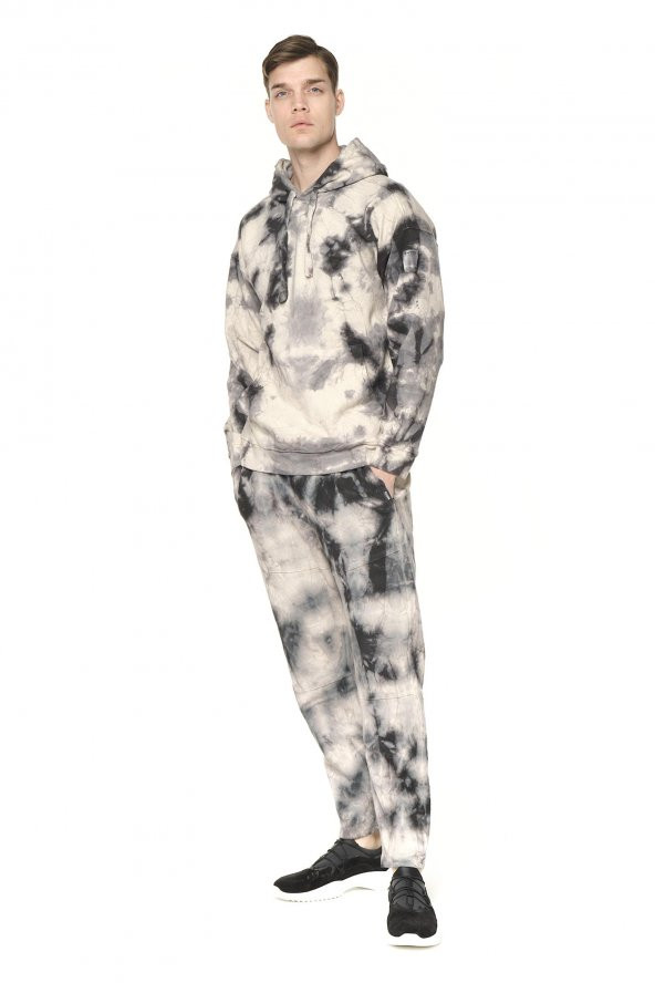 Erkek Batik Kapüşonlu Kanguru Cepli Uzun Kollu Pamuklu Sweatshirt - 4