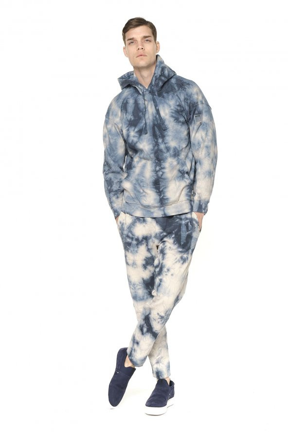 Erkek Batik Kapüşonlu Kanguru Cepli Uzun Kollu Pamuklu Sweatshirt - 7