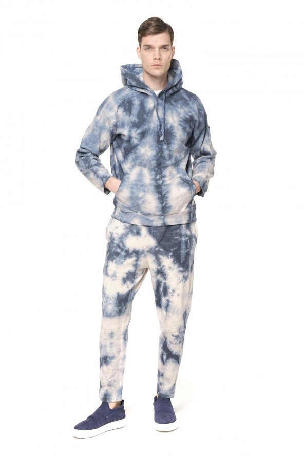 Erkek Batik Kapüşonlu Kanguru Cepli Uzun Kollu Pamuklu Sweatshirt - 9