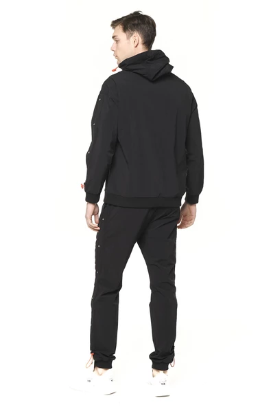 Erkek Paraşüt Kumaş Yarım Fermuarlı Kapüşonlu Kolları Çıtçıtlı Kanguru Cepli İnce Baharlık Sweatshirt - 9