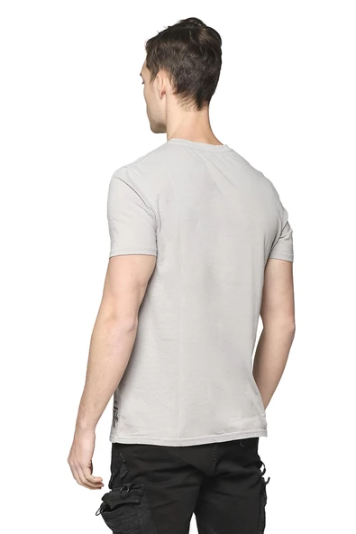 Erkek Bisiklet Yaka Yıkamalı Önü Parçalı Pamuklu Kısa Kollu T-shirt - 5