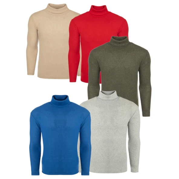 5'li Paket Erkek Boğazlı Balıkçı Triko Kazak