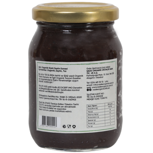 Sade Organik Siyah Zeytin Ezmesi 170 gr - 2