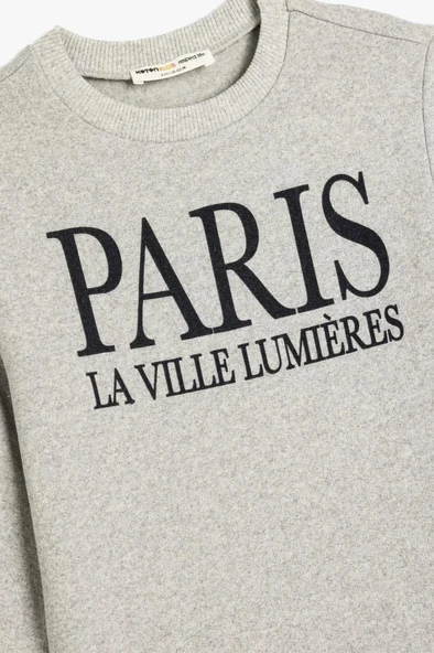 Koton Erkek Çocuk Sweatshirt Paris Baskılı Bisiklet Yaka Uzun Kollu Şardonlu - 3