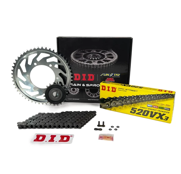 ZİNCİR DİŞLİ SETİ CF MOTO NK (650 cc) (2022) / CF MOTO / NK / 650cc / ZİNCİR: DID-520VX3 (Çelik)-118 / ÖN-ARKA DİŞLİ :  JT (14T-46T) / 2022-2023