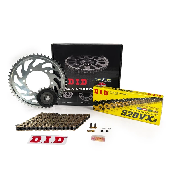 ZİNCİR DİŞLİ SETİ DUCATI MONSTER (600 cc) (2000-2001) / DUCATI / MONSTER / 600cc / ZİNCİR: DID-520VX3 (Gold)-102 / ÖN-ARKA DİŞLİ :  JT (15T-46T) / 2000-2001
