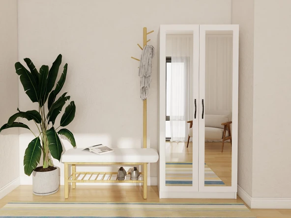 Limila 2 Kapaklı Aynalı Beyaz Renk Portmanto ürün görseli 1