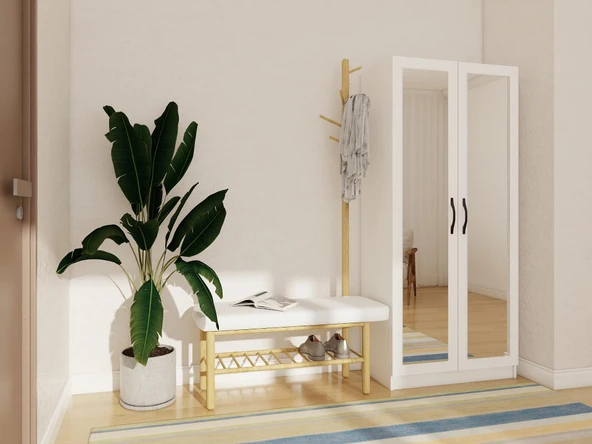 Limila 2 Kapaklı Aynalı Beyaz Renk Portmanto - Resim 2