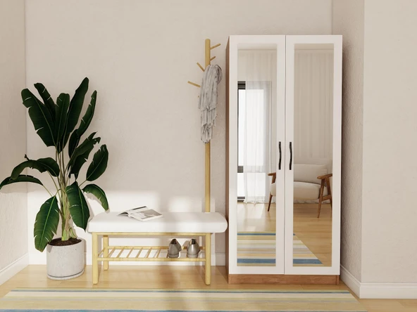 Limila 2 Kapaklı Aynalı Marbella Kiraz-Beyaz Renk Portmanto ürün görseli