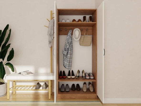 Limila 2 Kapaklı Aynalı Marbella Kiraz-Beyaz Renk Portmanto - Resim 3