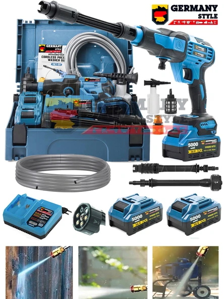 Germany Style Alman MS-7400-X Çift Akülü Şarjlı Yüksek Basınç Oto Araç Yıkama Bahçe Temizleme Makine - 2