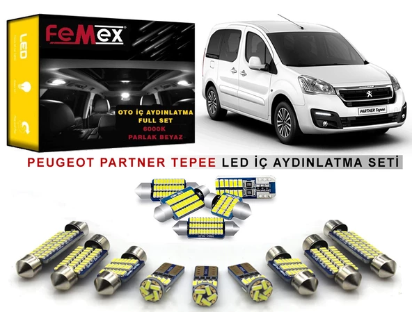 Peugeot Partner Tepee LED İç Aydınlatma Ampul Seti FEMEX Parlak Beyaz