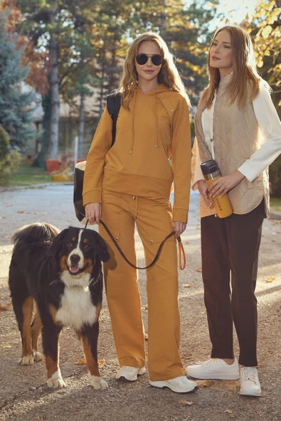 Kapüşonlu Oversize Eşofman Takım - Hardal ürün görseli