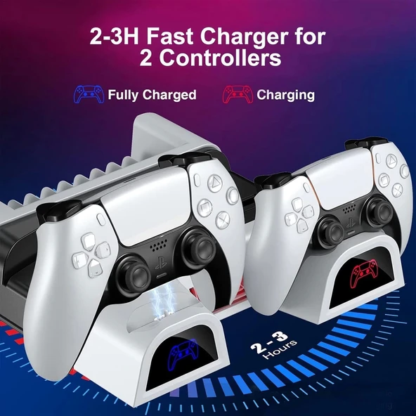 Hepu TP5-1511 PS5 Şarj ve Soğutucu Stand | DualSense Uyumlu Hızlı Şarj İstasyonu - 5