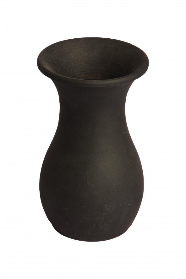 Siyah Vazo El Yapımı Özel Toprak Vazo Avanos Çömlek Vazo 22x10cm