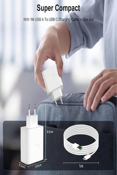 67W Hızlı Şarj Adaptörü – USB 3.0 Çıkışlı Hızlı Şarj Aleti + Type-C Kablo ile Şarj Cihazı - 2