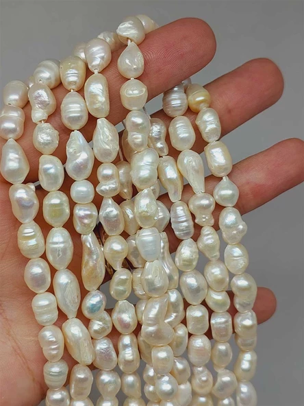 İnci Dizi Beyaz Doğal Parçalar 6-9mm Aralığı (53344) - Resim 4