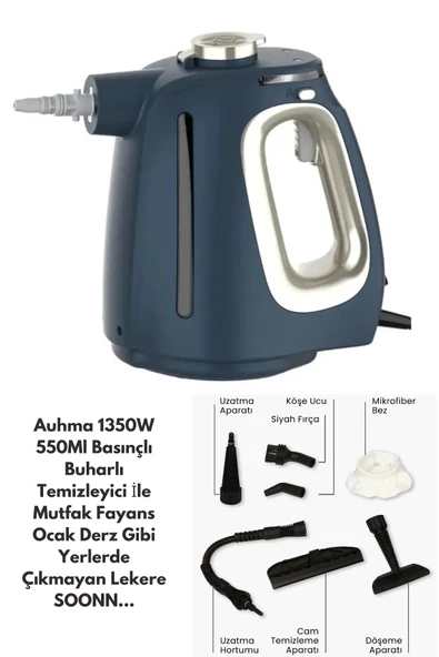 Auhma 1350W 550Ml Basınçlı Buharlı Temizleyici Mutfak Fayans Ocak Derz Ve Çok Amaçlı Temizleme WHL-622