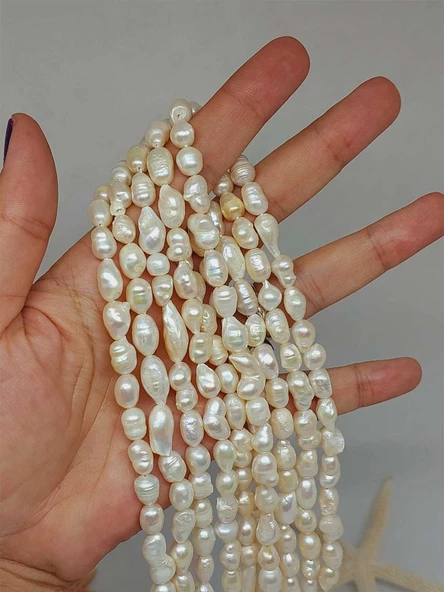 İnci Dizi Beyaz Doğal Parçalar 6-9mm Aralığı (53344) ürün görseli