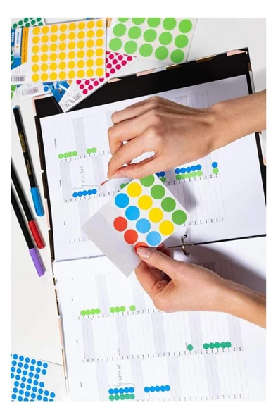 10 mm Renkli Hazır Yuvarlak Etiket 540 lı 1 Paket Mix Color Ofis Etiketleri Kendinden Yapışkanlı Nokta Etiket - 4