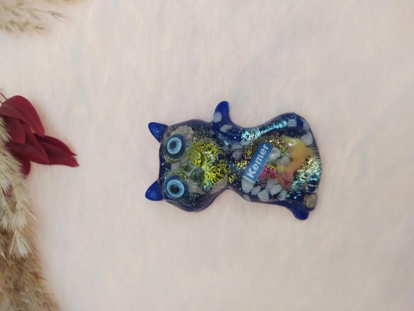 Epoksi Kedi Figürlü Magnet Deniz Kabuklu Kemer Yazılı Buzdolabı Süsü
