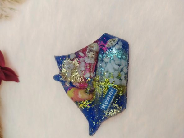 Epoksi Yelkenli  Magnet Deniz Kabuklu Kemer Yazılı Buzdolabı Süsü - 2