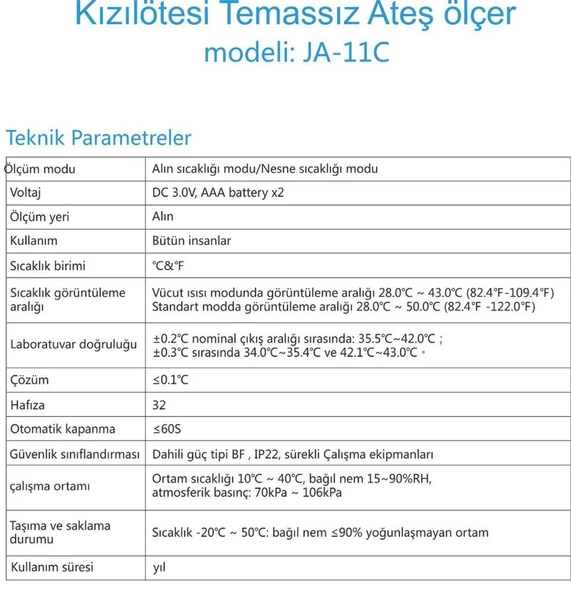 Temassız Ateş Ölçer Kızıl Ötesi Vücut ve Alından Termometre 11c - 5