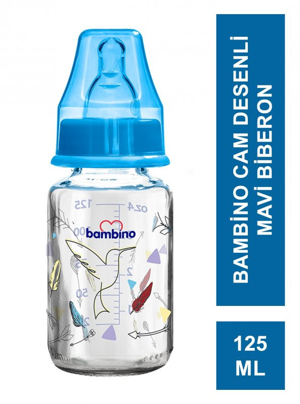 Bambino Klasik Cam Biberon 0-6 Ay 125 ml - B013 -Mavi