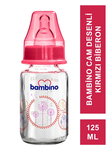 Bambino Klasik Cam Biberon 0-6 Ay 125 ml - B013 -Kırmızı