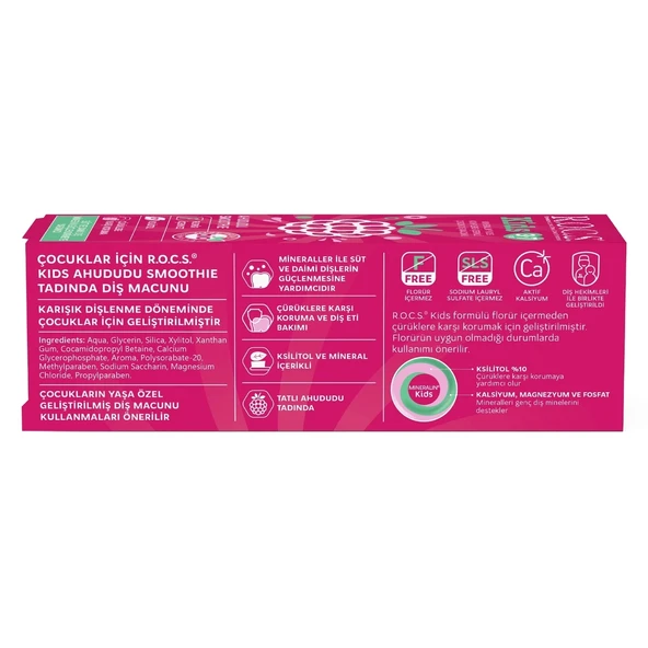 R.O.C.S.Kids Ahududu Smoothie Tadında Florürsüz Diş Macunu 45 Gr - 4