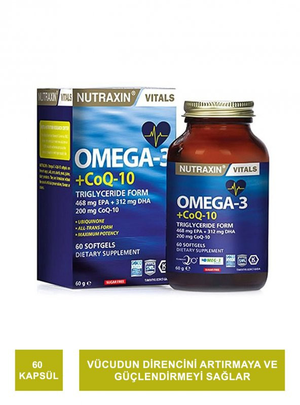 Nutraxin Omega 3 + CoQ-10 60 Kapsül (S.K.T 10-2026)
