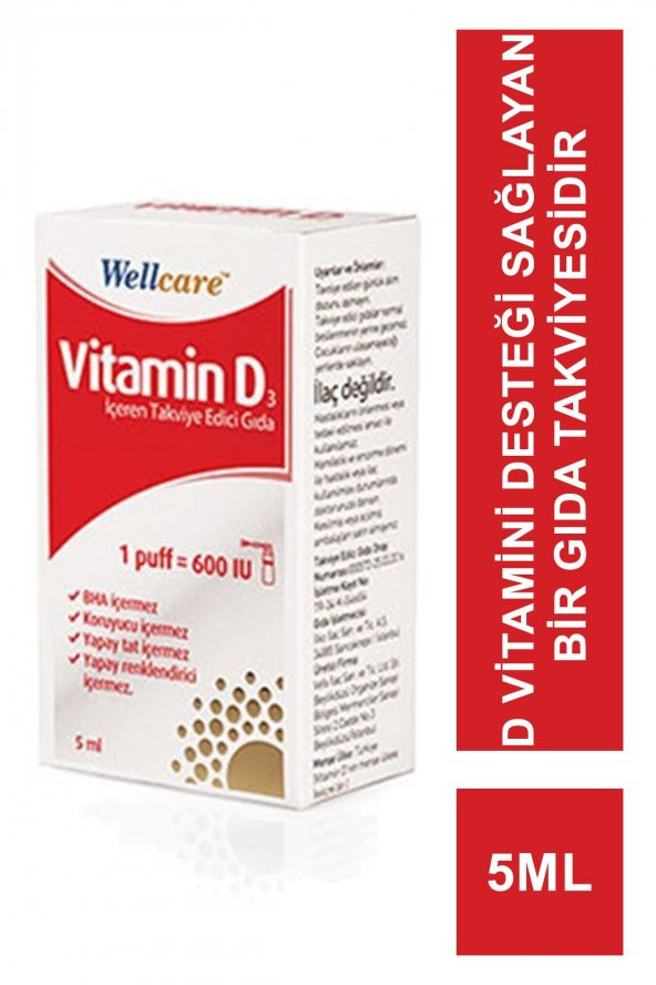 Wellcare Vitamin D3 600 IU 5ml (S.K.T 12-2026)
