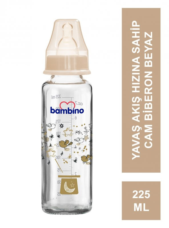 Bambino Klasik Cam Biberon 0-6 Ay 225 ml - B014 -Beyaz