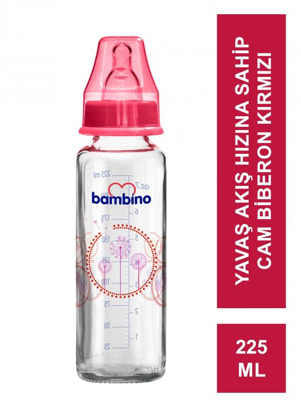 Bambino Klasik Cam Biberon 0-6 Ay 225 ml ( B014 )Kırmızı