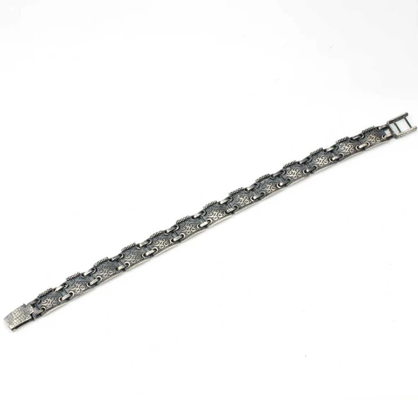 925 Ayar Gümüş Desenli Bileklik, Siyah - Resim 3