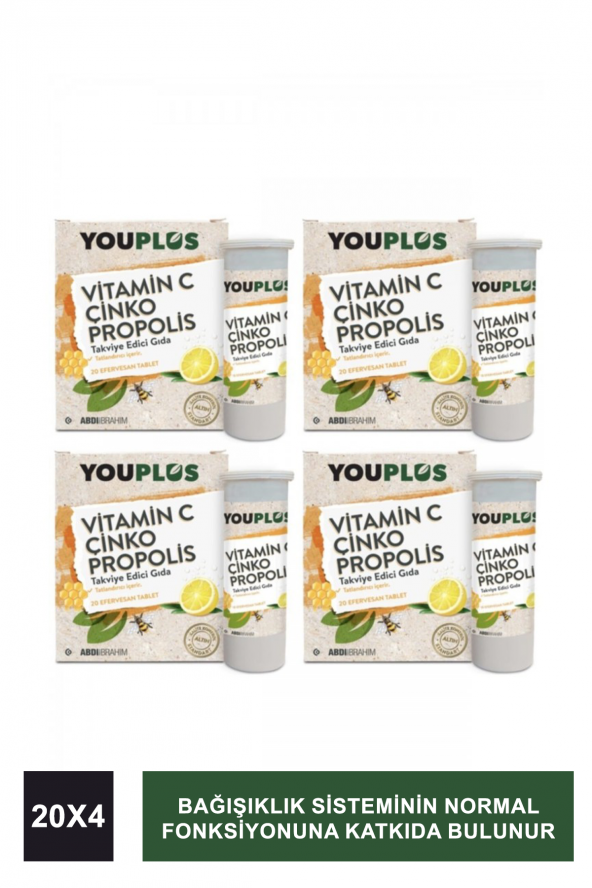 Youplus Vitamin C Çinko Propolis 20 Efervesan Tablet X 4 ADET