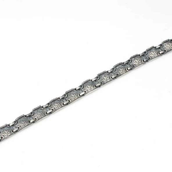 925 Ayar Gümüş Desenli Bileklik, Siyah - Resim 4