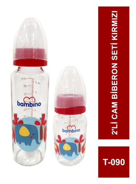 Bambino 2'li Cam Biberon Seti T-090Kırmızı